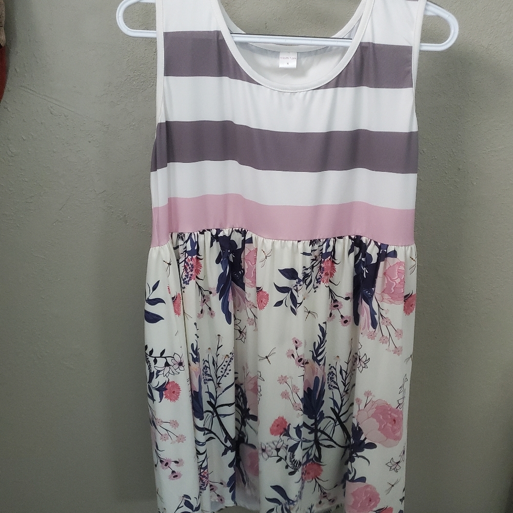 Penelope Plum Sundress, Grey, White & Buttercream